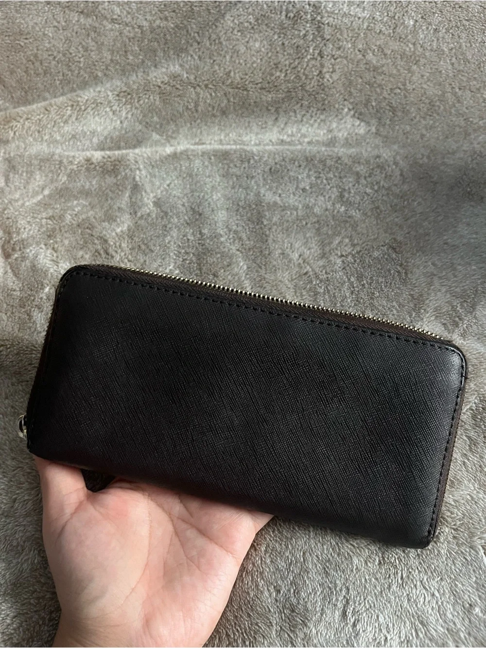 Michael Kors Brown Saffiano Zip Wallet with Gold-Tone Hardware